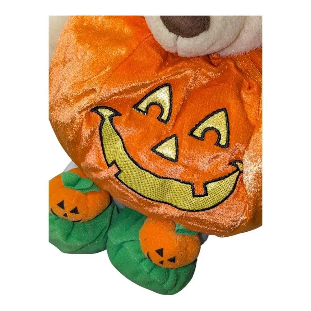 Halloween Pumpkin Teddy Bear Plush Cream Bear in Jack-O-Lantern Costume Fall